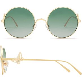 Round Sunglasses for Women Vintage Metal Butterfly Y2k Sunnies AP3693