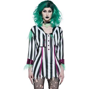 Dolls Kill The Bio-Exorcist Costume Set by Trickz N' Treatz - Undead Exterminator Outfit with Striped Mini Dress and Jacket