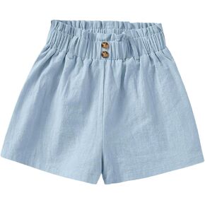 Girl's Button Front Elastic Paper Bag Waisted Shorts Casual Wide Leg Loose Track Shorts