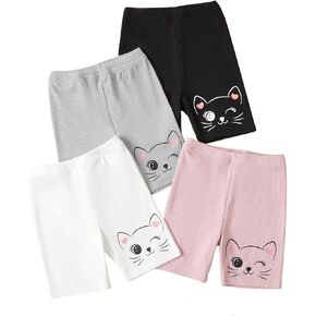 Floerns Toddler Girl's 4 Pcs Cartoon Print Elastic Waist Rib Knit Running Biker Shorts