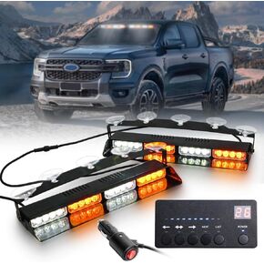 Strobe Lights for Trucks, LED Safety Flashing Warning Emergency Lights for Vehicles Front/Rear Interior Windshield Deck Split Light Bar with 12.8Ft Cable & 16 Larger Suction Cups