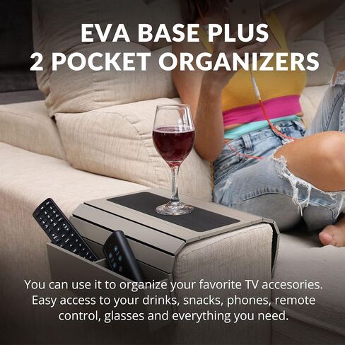 meistar Sofa Tray Table with EVA base. Remote Control and Cellphone Organizer Holder, Arm Rest Organizer, Arm Rest Table with Pockets. Fits over square chair arms. (Black) in Saudi Arabia