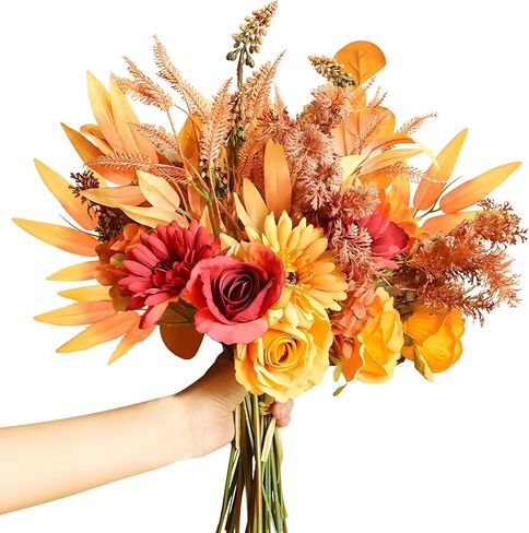 Artificial Flowers 3 Bundles Fake Fall Flowers Pink Fake Roses Autumn Faux Flowers Silk Bouquets with Hydrangea Arrangement for Fall Wedding Party Bridal Baby Shower Home Decor(Champagne) in Saudi Arabia