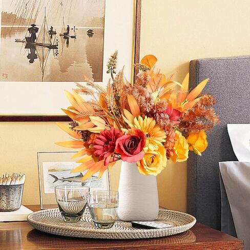 Artificial Flowers 3 Bundles Fake Fall Flowers Pink Fake Roses Autumn Faux Flowers Silk Bouquets with Hydrangea Arrangement for Fall Wedding Party Bridal Baby Shower Home Decor(Champagne) in Saudi Arabia