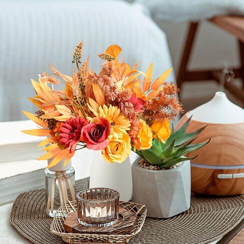 Artificial Flowers 3 Bundles Fake Fall Flowers Pink Fake Roses Autumn Faux Flowers Silk Bouquets with Hydrangea Arrangement for Fall Wedding Party Bridal Baby Shower Home Decor(Champagne) in Saudi Arabia