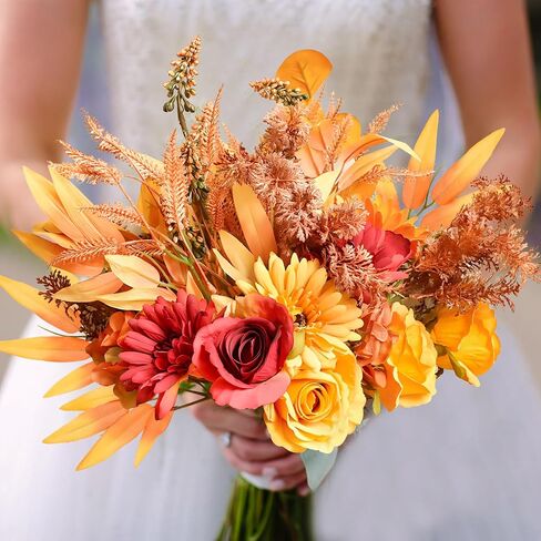 Artificial Flowers 3 Bundles Fake Fall Flowers Pink Fake Roses Autumn Faux Flowers Silk Bouquets with Hydrangea Arrangement for Fall Wedding Party Bridal Baby Shower Home Decor(Champagne) in Saudi Arabia