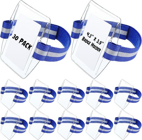 30 Pcs Arm Badge Holder Armband ID Card Holder with Hook and Loop Fastener Clear Plastic Name Tag Badge Holder, Universal Size (Blue,Reflective Strips) in Saudi Arabia