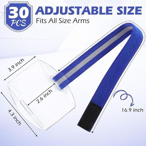 30 Pcs Arm Badge Holder Armband ID Card Holder with Hook and Loop Fastener Clear Plastic Name Tag Badge Holder, Universal Size (Blue,Reflective Strips) in Saudi Arabia