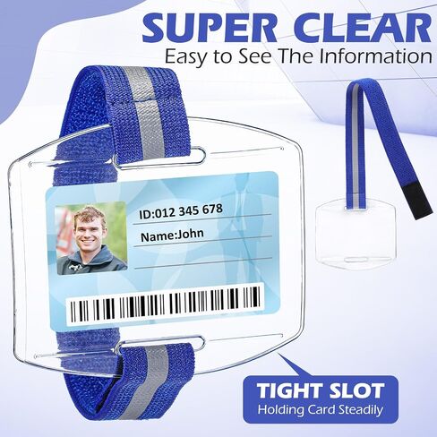 30 Pcs Arm Badge Holder Armband ID Card Holder with Hook and Loop Fastener Clear Plastic Name Tag Badge Holder, Universal Size (Blue,Reflective Strips) in Saudi Arabia