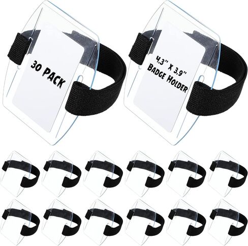 30 Pcs Arm Badge Holder Armband ID Card Holder with Hook and Loop Fastener Clear Plastic Name Tag Badge Holder, Universal Size (Blue,Reflective Strips) in Saudi Arabia