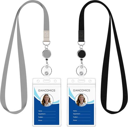 Giancomics Black Lanyards for Id Badges, ID Badge Holder with Retractable Reel, Waterproof Lanyards for Cruise Ships Cards Key with ID Card Holder Office Work Name Tag Zip Type Card Protector[2-Pack] in Saudi Arabia