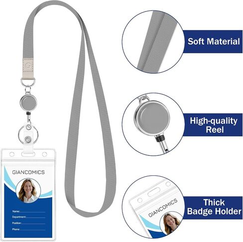 Giancomics Black Lanyards for Id Badges, ID Badge Holder with Retractable Reel, Waterproof Lanyards for Cruise Ships Cards Key with ID Card Holder Office Work Name Tag Zip Type Card Protector[2-Pack] in Saudi Arabia