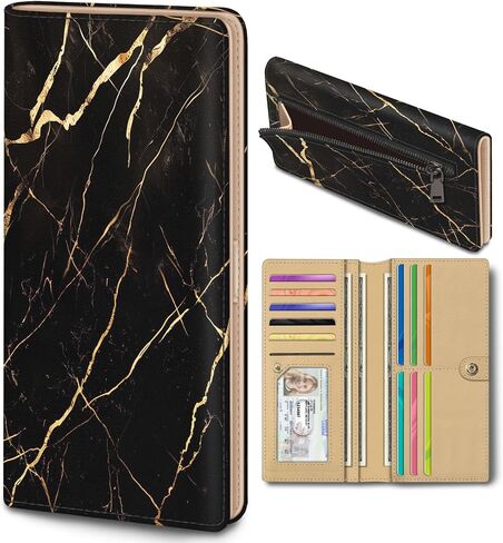 Womens Wallet, Black Bookshelf Slim Thin RFID Blocking Credit Card Wallets, Long Bifold PU Leather Card Holder Organizer, Cute Cash Clutch Billfold with Zipper Coin Pocket Ladies Girls Gift in Saudi Arabia