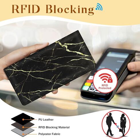 Womens Wallet, Black Bookshelf Slim Thin RFID Blocking Credit Card Wallets, Long Bifold PU Leather Card Holder Organizer, Cute Cash Clutch Billfold with Zipper Coin Pocket Ladies Girls Gift in Saudi Arabia