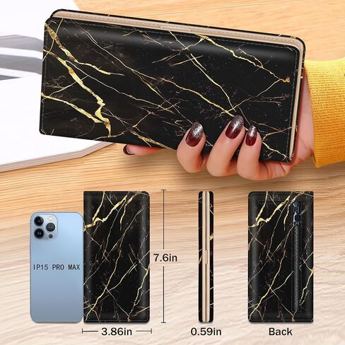 Womens Wallet, Black Bookshelf Slim Thin RFID Blocking Credit Card Wallets, Long Bifold PU Leather Card Holder Organizer, Cute Cash Clutch Billfold with Zipper Coin Pocket Ladies Girls Gift in Saudi Arabia