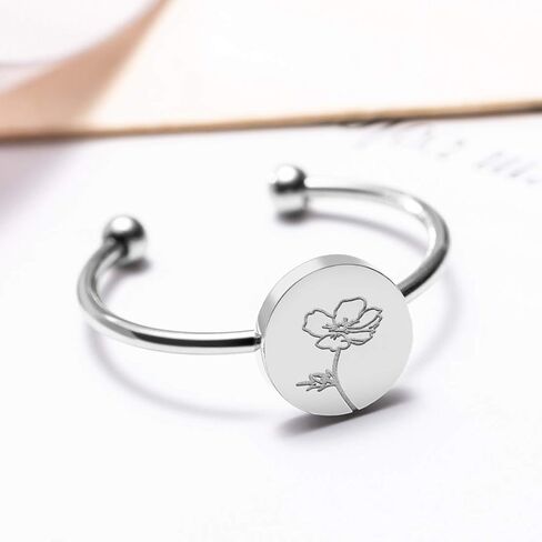 Personalized Birth Flower Ring Dainty Birth Flower Adjustable Rings Birthday Gift for Her in Saudi Arabia