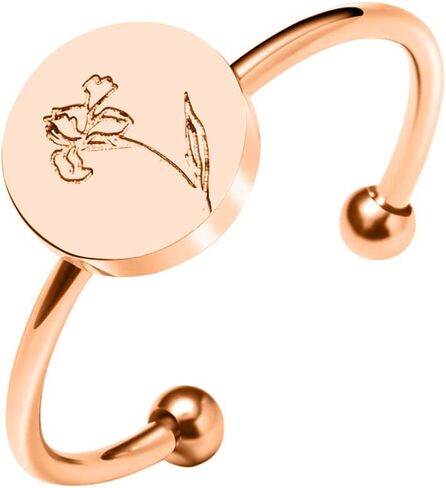 Personalized Birth Flower Ring Dainty Birth Flower Adjustable Rings Birthday Gift for Her in Saudi Arabia