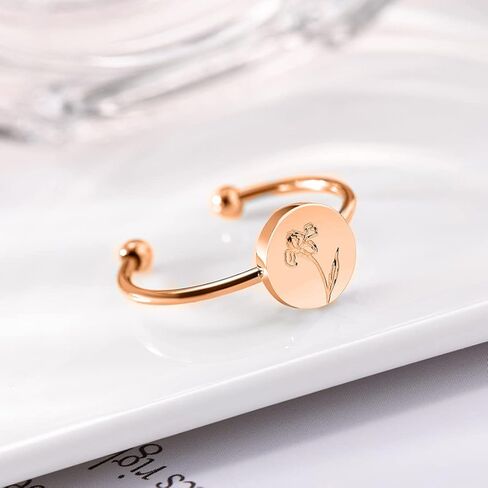 Personalized Birth Flower Ring Dainty Birth Flower Adjustable Rings Birthday Gift for Her in Saudi Arabia