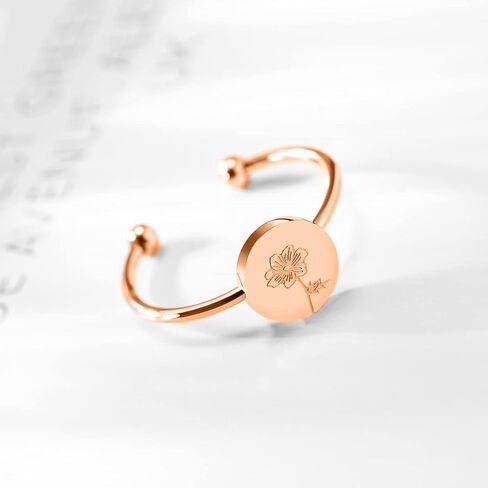 Personalized Birth Flower Ring Dainty Birth Flower Adjustable Rings Birthday Gift for Her in Saudi Arabia