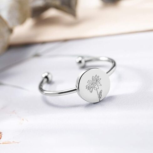 Personalized Birth Flower Ring Dainty Birth Flower Adjustable Rings Birthday Gift for Her in Saudi Arabia