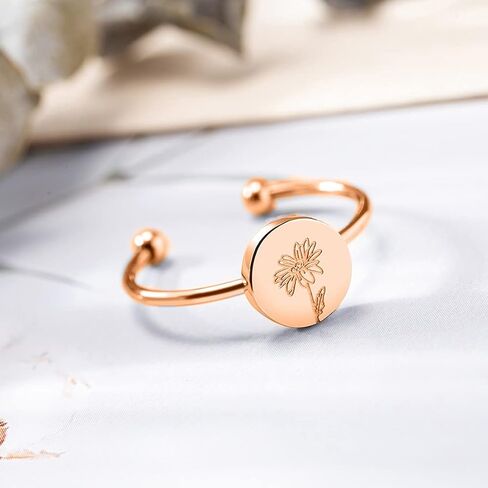 Personalized Birth Flower Ring Dainty Birth Flower Adjustable Rings Birthday Gift for Her in Saudi Arabia