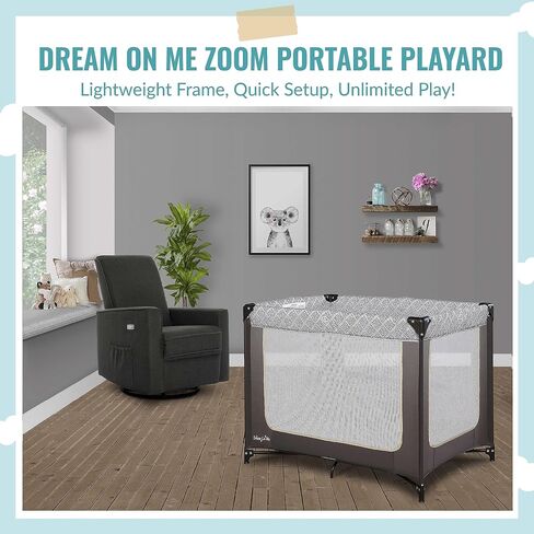 Dream On Me Zoom Portable Playard in Light Grey, Lightweight, Packable and Easy Setup Baby Playard, Breathable Mesh Sides and Soft Fabric - Comes with a Removable Padded Mat in Kuwait