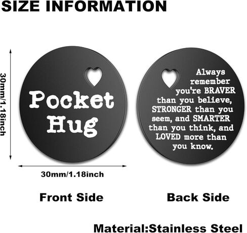 Pocket Hug Token Keepsake for Friends Family, Long Distance Relationship Love Gift, Stainless Steel Double-Sided Miss You, Back to School Gifts for Boy, Isolation Lockdown Quarantine in Saudi Arabia