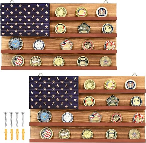 Challenge Coin Display, American Us Flag Challenge Coin Holder, Handmade Wooden Coin Collection Wall Stand, Military Coin Holder Display for Police,veteran, Patriotic Decor in Saudi Arabia