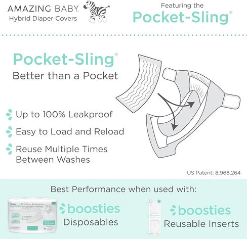 Amazing Baby Hybrid Cloth Diaper Cover with Pocket-Sling, Newborn, Sz 1 (5-10 lbs), Use with Boosties Inserts, Confetti, SmartNappy Set includes Cotton Knit Cover + Bi-fold Insert + Booster Pad in Kuwait