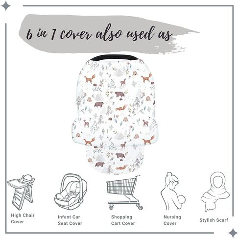 Nursing Cover for Newborn Breastfeeding Multi Use Infant Stroller Canopy Unisex Baby Car Seat Cover High Chair Cover Shopping Cart Cover for Baby Boy and Girl (Animal 1) in Kuwait