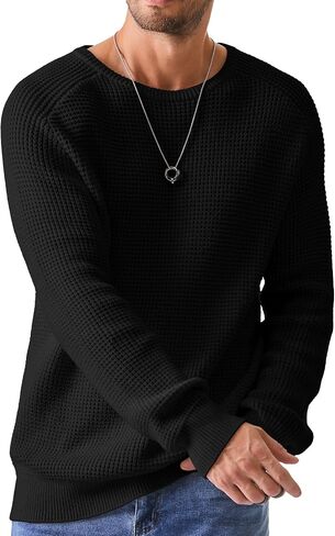 JMIERR Men's Crewneck Pullover Sweater Waffle Textured Knitted Sweaters Casual Loose Fit Sweaters with Ribbing Edge in Saudi Arabia