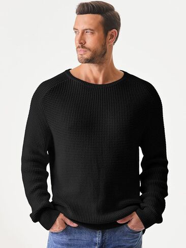 JMIERR Men's Crewneck Pullover Sweater Waffle Textured Knitted Sweaters Casual Loose Fit Sweaters with Ribbing Edge in Saudi Arabia