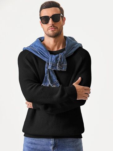 JMIERR Men's Crewneck Pullover Sweater Waffle Textured Knitted Sweaters Casual Loose Fit Sweaters with Ribbing Edge in Saudi Arabia
