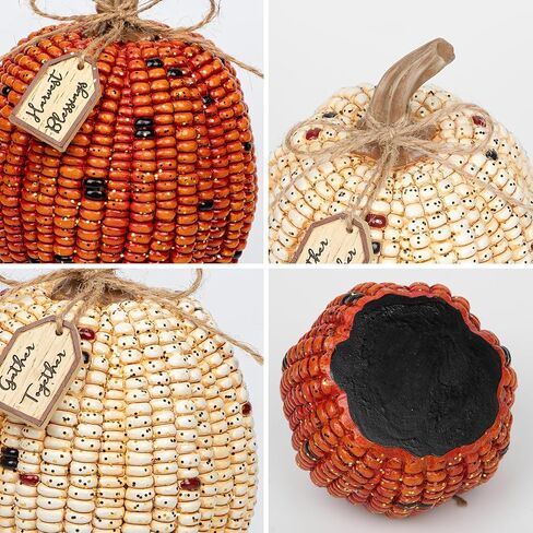 Briful Fall Decorative Corn Pumpkin Set – 3-in-1 Resin Pumpkins Harvest Décor Fake Corn Pumpkins Centerpiece for Thanksgiving Table Tiered Tray Outdoor Autumn Decorations in Saudi Arabia