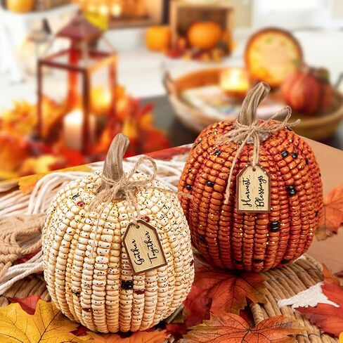 Briful Fall Decorative Corn Pumpkin Set – 3-in-1 Resin Pumpkins Harvest Décor Fake Corn Pumpkins Centerpiece for Thanksgiving Table Tiered Tray Outdoor Autumn Decorations in Saudi Arabia