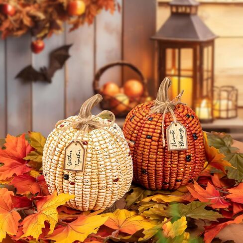 Briful Fall Decorative Corn Pumpkin Set – 3-in-1 Resin Pumpkins Harvest Décor Fake Corn Pumpkins Centerpiece for Thanksgiving Table Tiered Tray Outdoor Autumn Decorations in Saudi Arabia
