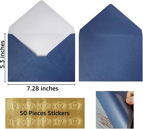 50 Pieces Shiny Envelopes with Gold Stickers for Wedding Invitation Cards, Graduation, Baby Shower, Greeting Cards (Cream Color, A7, 5x7) in Saudi Arabia