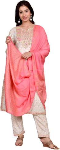 Women's Ethnic Wear Rayon Straight Embridered Kurti Pant Set with Dupatta in Saudi Arabia