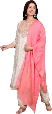 Women's Ethnic Wear Rayon Straight Embridered Kurti Pant Set with Dupatta in Saudi Arabia