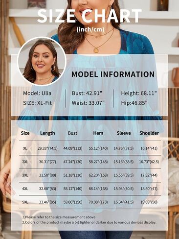 Siddhe بلوزات نسائية بمقاسات كبيرة فضفاضة تناسب 3/4 بأكمام مكشكشة ورقبة مربعة تي شيرت كاجوال تونك (1X-5X) in Kuwait