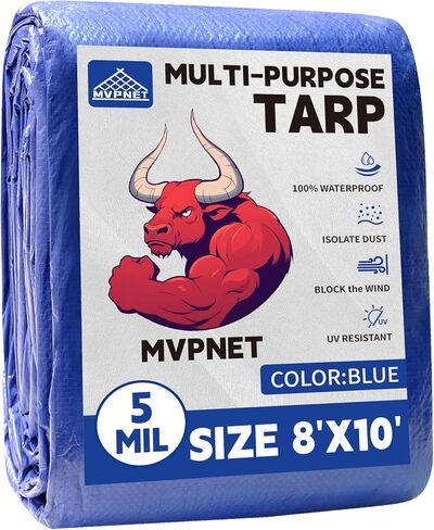 Tarp 8x10 ft 100% Waterproof Uv Resistant High Durability Multipurpose 5mil Blue Tarp for Covering Courtyards, Cars, Camping, Gardens, Pet Nests -by MVPNET in Saudi Arabia