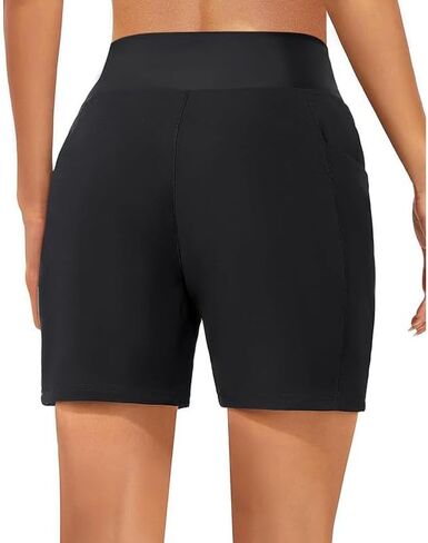 Women's 5" High Waisted Swim Board Shorts Quick Dry Beach Swimming Swimsuit Bottom with Pockets in Saudi Arabia