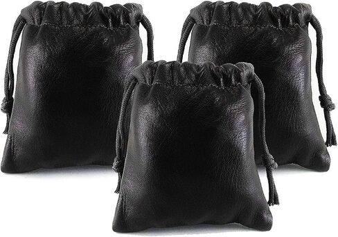 3 Pack Lambskin Leather Drawstrings Pouch: Black, 11.5cm X 11.5cm in Saudi Arabia