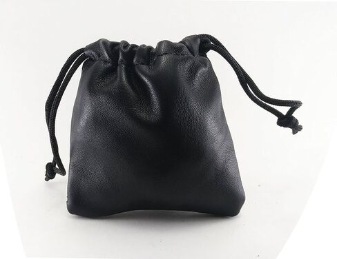 3 Pack Lambskin Leather Drawstrings Pouch: Black, 11.5cm X 11.5cm in Saudi Arabia