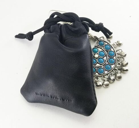 3 Pack Lambskin Leather Drawstrings Pouch: Black, 11.5cm X 11.5cm in Saudi Arabia