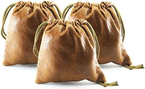 3 Pack Lambskin Leather Drawstrings Pouch: Black, 11.5cm X 11.5cm in Saudi Arabia