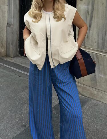 Women's Lightweight Zip Up Vest Cargo Oversized Sleeveless Ruched Hem Blazer Jackets Top with Pockets in Saudi Arabia