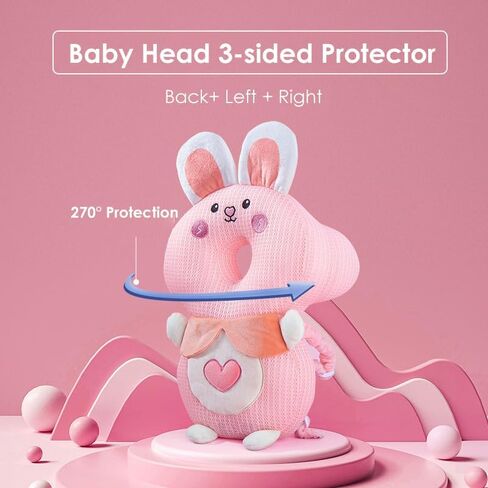 JunNeng 3-Sided Baby Head Protector Backpack for Walking, Pink Butterfly | Soft, Breathable, Adjustable, 270°Baby Fall Back Head Protector for Walking Crawling in Saudi Arabia