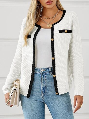 Saodimallsu Womens Button Up Cardigan Long Sleeve Open Front Cable Knit Fall Trendy Sweater Jacket with Pockets in Saudi Arabia