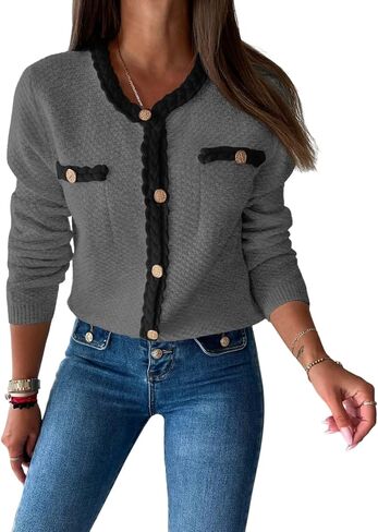 Saodimallsu Womens Button Up Cardigan Long Sleeve Open Front Cable Knit Fall Trendy Sweater Jacket with Pockets in Saudi Arabia